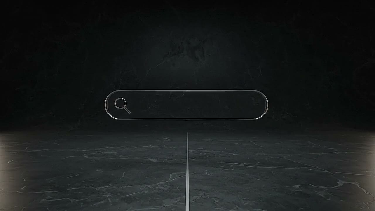 Stylized dark-marble scene of a Google-style search bar glowing on a stone floor, opening the local customer journey