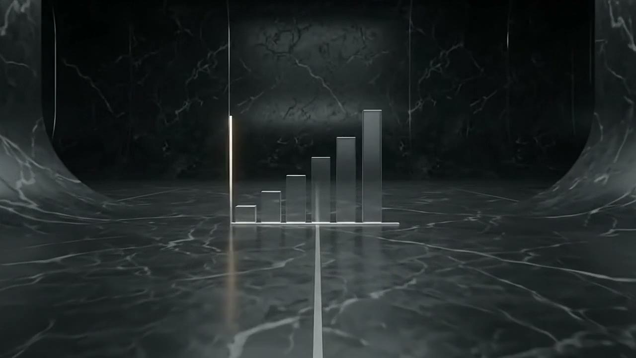 Ascending bar chart glowing on the dark-marble floor, representing steady local business growth